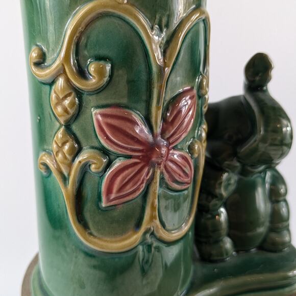 Lucky Elephant Bamboo Planter Pot Vase Vintage 6" Green Ceramic Handmade Vessel - Picture 7 of 16